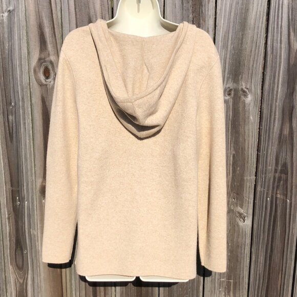 Magaschoni Medium V Neck Hoodie Hooded Sweater Top Tan Cream Heather Pullover - Picture 5 of 6
